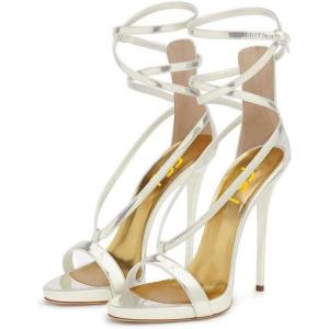 imageFSJ Women Sexy Strappy Sandals for Women Open Toe Metallic High Heels Pumps Wedding Party Shoes 415 USIvory