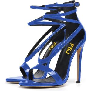 imageFSJ Women Sexy Strappy Sandals for Women Open Toe Metallic High Heels Pumps Wedding Party Shoes 415 USNavy