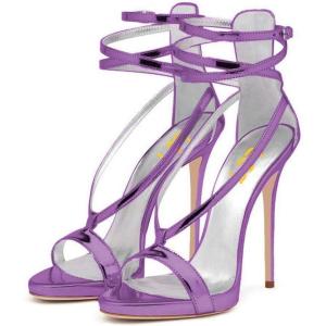 imageFSJ Women Sexy Strappy Sandals for Women Open Toe Metallic High Heels Pumps Wedding Party Shoes 415 USPurple