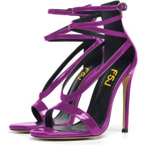 imageFSJ Women Sexy Strappy Sandals for Women Open Toe Metallic High Heels Pumps Wedding Party Shoes 415 USPurple2