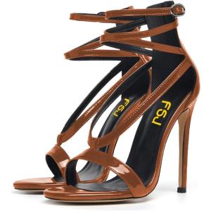 imageFSJ Women Sexy Strappy Sandals for Women Open Toe Metallic High Heels Pumps Wedding Party Shoes 415 USSienna