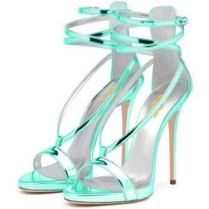 imageFSJ Women Sexy Strappy Sandals for Women Open Toe Metallic High Heels Pumps Wedding Party Shoes 415 USTurquoise