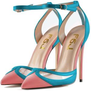 imageFSJ Women Sexy Clear Pointed Toe Stiletto High Heel Sandals Ankle Strap Side Buckle Party Dress Bridal Shoes Size 415 USBlue