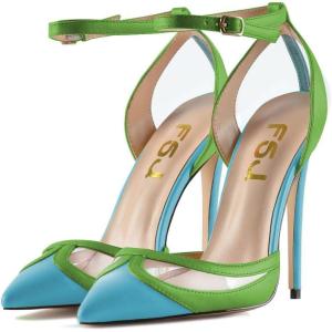 imageFSJ Women Sexy Clear Pointed Toe Stiletto High Heel Sandals Ankle Strap Side Buckle Party Dress Bridal Shoes Size 415 USGreen