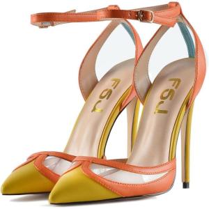 imageFSJ Women Sexy Clear Pointed Toe Stiletto High Heel Sandals Ankle Strap Side Buckle Party Dress Bridal Shoes Size 415 USOrange