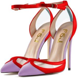 imageFSJ Women Sexy Clear Pointed Toe Stiletto High Heel Sandals Ankle Strap Side Buckle Party Dress Bridal Shoes Size 415 USRed