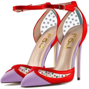 imageFSJ Women Sexy Clear Pointed Toe Stiletto High Heel Sandals Ankle Strap Side Buckle Party Dress Bridal Shoes Size 415 USRedstudded