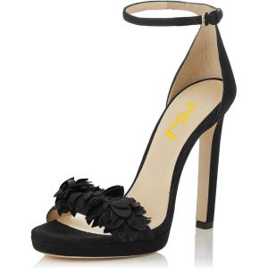 imageFSJ Women Sexy Open Toe Sandals Stiletto High Heels Platform Pumps Dress Shoes Size 415 USBlack Petals