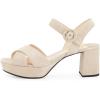 imageFSJ Women Peep Toe Chunky High Heels Platform Sandals Ankle Strap Velvet ampamp Suede Summer Dress Wedding Prom Shoes Size 415 USBeige
