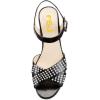 imageFSJ Women Peep Toe Chunky High Heels Platform Sandals Ankle Strap Velvet ampamp Suede Summer Dress Wedding Prom Shoes Size 415 USBlack Leather Rhinestones