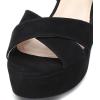 imageFSJ Women Peep Toe Chunky High Heels Platform Sandals Ankle Strap Velvet ampamp Suede Summer Dress Wedding Prom Shoes Size 415 USBlack Suede