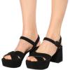 imageFSJ Women Peep Toe Chunky High Heels Platform Sandals Ankle Strap Velvet ampamp Suede Summer Dress Wedding Prom Shoes Size 415 USBlack Suede