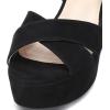 imageFSJ Women Peep Toe Chunky High Heels Platform Sandals Ankle Strap Velvet ampamp Suede Summer Dress Wedding Prom Shoes Size 415 USBlack Suede Pearls
