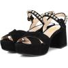 imageFSJ Women Peep Toe Chunky High Heels Platform Sandals Ankle Strap Velvet ampamp Suede Summer Dress Wedding Prom Shoes Size 415 USBlack Suede Pearls