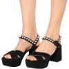 imageFSJ Women Peep Toe Chunky High Heels Platform Sandals Ankle Strap Velvet ampamp Suede Summer Dress Wedding Prom Shoes Size 415 USBlack Suede Pearls