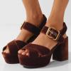 imageFSJ Women Peep Toe Chunky High Heels Platform Sandals Ankle Strap Velvet ampamp Suede Summer Dress Wedding Prom Shoes Size 415 USBrown