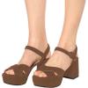 imageFSJ Women Peep Toe Chunky High Heels Platform Sandals Ankle Strap Velvet ampamp Suede Summer Dress Wedding Prom Shoes Size 415 USBrown Suede