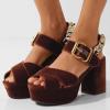 imageFSJ Women Peep Toe Chunky High Heels Platform Sandals Ankle Strap Velvet ampamp Suede Summer Dress Wedding Prom Shoes Size 415 USBrownchain