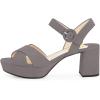 imageFSJ Women Peep Toe Chunky High Heels Platform Sandals Ankle Strap Velvet ampamp Suede Summer Dress Wedding Prom Shoes Size 415 USDarkgrey