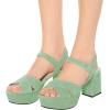imageFSJ Women Peep Toe Chunky High Heels Platform Sandals Ankle Strap Velvet ampamp Suede Summer Dress Wedding Prom Shoes Size 415 USGrass Green