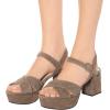 imageFSJ Women Peep Toe Chunky High Heels Platform Sandals Ankle Strap Velvet ampamp Suede Summer Dress Wedding Prom Shoes Size 415 USGrey