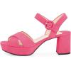 imageFSJ Women Peep Toe Chunky High Heels Platform Sandals Ankle Strap Velvet ampamp Suede Summer Dress Wedding Prom Shoes Size 415 USHot Pink
