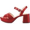 imageFSJ Women Peep Toe Chunky High Heels Platform Sandals Ankle Strap Velvet ampamp Suede Summer Dress Wedding Prom Shoes Size 415 USRed Leather