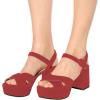 imageFSJ Women Peep Toe Chunky High Heels Platform Sandals Ankle Strap Velvet ampamp Suede Summer Dress Wedding Prom Shoes Size 415 USRed Suede