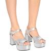 imageFSJ Women Peep Toe Chunky High Heels Platform Sandals Ankle Strap Velvet ampamp Suede Summer Dress Wedding Prom Shoes Size 415 USSilver