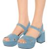 imageFSJ Women Peep Toe Chunky High Heels Platform Sandals Ankle Strap Velvet ampamp Suede Summer Dress Wedding Prom Shoes Size 415 USSky Blue