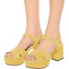 imageFSJ Women Peep Toe Chunky High Heels Platform Sandals Ankle Strap Velvet ampamp Suede Summer Dress Wedding Prom Shoes Size 415 USYellow