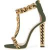 imageFSJ Women Sexy TStrap Gold Metal Chain Chunky High Heel Sandal Open Toe Ankle Strap Pump Back Zipper Bridal Wedding Party Shoes Size 415 USGreenchain