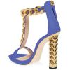 imageFSJ Women Sexy TStrap Gold Metal Chain Chunky High Heel Sandal Open Toe Ankle Strap Pump Back Zipper Bridal Wedding Party Shoes Size 415 USNavy Blue