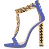 imageFSJ Women Sexy TStrap Gold Metal Chain Chunky High Heel Sandal Open Toe Ankle Strap Pump Back Zipper Bridal Wedding Party Shoes Size 415 USNavy Blue
