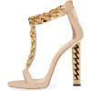 imageFSJ Women Sexy TStrap Gold Metal Chain Chunky High Heel Sandal Open Toe Ankle Strap Pump Back Zipper Bridal Wedding Party Shoes Size 415 USNude