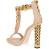 imageFSJ Women Sexy TStrap Gold Metal Chain Chunky High Heel Sandal Open Toe Ankle Strap Pump Back Zipper Bridal Wedding Party Shoes Size 415 USNude