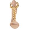 imageFSJ Women Sexy TStrap Gold Metal Chain Chunky High Heel Sandal Open Toe Ankle Strap Pump Back Zipper Bridal Wedding Party Shoes Size 415 USNude