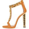 imageFSJ Women Sexy TStrap Gold Metal Chain Chunky High Heel Sandal Open Toe Ankle Strap Pump Back Zipper Bridal Wedding Party Shoes Size 415 USOrange