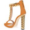 imageFSJ Women Sexy TStrap Gold Metal Chain Chunky High Heel Sandal Open Toe Ankle Strap Pump Back Zipper Bridal Wedding Party Shoes Size 415 USOrange