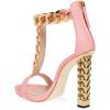 imageFSJ Women Sexy TStrap Gold Metal Chain Chunky High Heel Sandal Open Toe Ankle Strap Pump Back Zipper Bridal Wedding Party Shoes Size 415 USPink