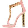 imageFSJ Women Sexy TStrap Gold Metal Chain Chunky High Heel Sandal Open Toe Ankle Strap Pump Back Zipper Bridal Wedding Party Shoes Size 415 USPink