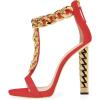 imageFSJ Women Sexy TStrap Gold Metal Chain Chunky High Heel Sandal Open Toe Ankle Strap Pump Back Zipper Bridal Wedding Party Shoes Size 415 USRed