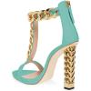imageFSJ Women Sexy TStrap Gold Metal Chain Chunky High Heel Sandal Open Toe Ankle Strap Pump Back Zipper Bridal Wedding Party Shoes Size 415 USTurquoise