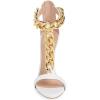 imageFSJ Women Sexy TStrap Gold Metal Chain Chunky High Heel Sandal Open Toe Ankle Strap Pump Back Zipper Bridal Wedding Party Shoes Size 415 USWhite