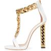 imageFSJ Women Sexy TStrap Gold Metal Chain Chunky High Heel Sandal Open Toe Ankle Strap Pump Back Zipper Bridal Wedding Party Shoes Size 415 USWhite