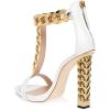 imageFSJ Women Sexy TStrap Gold Metal Chain Chunky High Heel Sandal Open Toe Ankle Strap Pump Back Zipper Bridal Wedding Party Shoes Size 415 USWhite