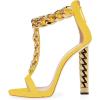 imageFSJ Women Sexy TStrap Gold Metal Chain Chunky High Heel Sandal Open Toe Ankle Strap Pump Back Zipper Bridal Wedding Party Shoes Size 415 USYellow