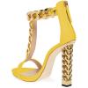 imageFSJ Women Sexy TStrap Gold Metal Chain Chunky High Heel Sandal Open Toe Ankle Strap Pump Back Zipper Bridal Wedding Party Shoes Size 415 USYellow