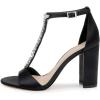 imageFSJ Women Wedding T Strap Open Toe Sandals Rhinestones Crystal Studded Chunky High Heel Buckled Shoes Size 415 USBlack