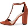 imageFSJ Women Wedding T Strap Open Toe Sandals Rhinestones Crystal Studded Chunky High Heel Buckled Shoes Size 415 USBrown